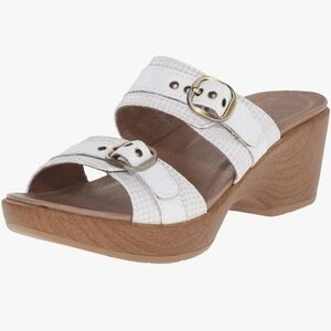 Dansko Jessie White Leather Cream Houndstooth 2 Strap Buckle Heeled‎ Sandals 39